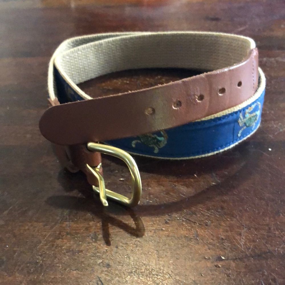 Leather Man Ltd. Embroidered Cotton and Leather Crab Belt 38 runs small, so 34